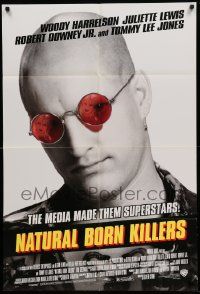 7p618 NATURAL BORN KILLERS style B 1sh '94 cult classic, Harrelson, cool white tagline design!