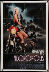 7p621 NECROPOLIS 1sh '86 art of sexy LeeAnne Baker on motorcycle w/zombies!