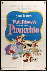 7p683 PINOCCHIO 1sh R78 Disney classic fantasy cartoon about a wooden boy who wants to be real!