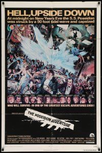 7p697 POSEIDON ADVENTURE 1sh '72 art of Gene Hackman & Stella Stevens escaping by Mort Kunstler!