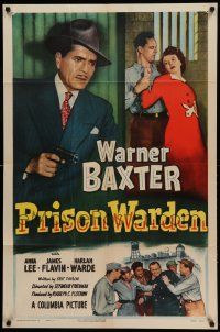 7p705 PRISON WARDEN 1sh '49 Warner Baxter with gun, Anna Lee in trouble!