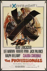 7p707 PROFESSIONALS 1sh '66 Burt Lancaster, Lee Marvin, Claudia Cardinale, Howard Terpning art!