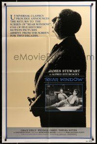 7p721 REAR WINDOW 1sh R83 Alfred Hitchcock, image of voyeur Jimmy Stewart & sexy Grace Kelly!
