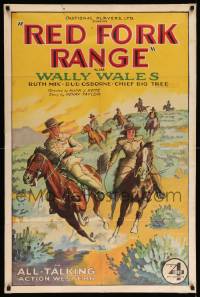 7p723 RED FORK RANGE 1sh '31 great western action art of cowboy Wally Wales and Ruth Osborne, rare!