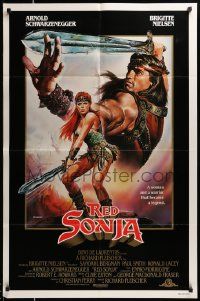 7p724 RED SONJA 1sh '85 Casaro fantasy art of Brigitte Nielsen & Schwarzenegger!