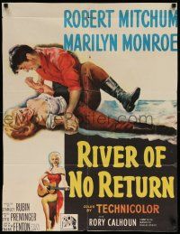 7p001 RIVER OF NO RETURN INCOMPLETE 25x32 1sh '54 Robert Mitchum holding down Marilyn Monroe!
