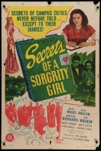 7p775 SECRETS OF A SORORITY GIRL 1sh '46 directed by Lew Landers, Mary Ware!