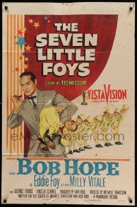 7p780 SEVEN LITTLE FOYS 1sh '55 Bob Hope performing on stage with his seven kids in wacky outfits!