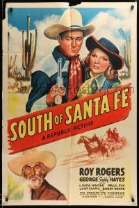 7p823 SOUTH OF SANTA FE 1sh '42 art of Roy Rogers, Gabby & pretty Linda Hayes in New Mexico!