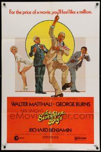 7p853 SUNSHINE BOYS style C 1sh '75 great Hirschfeld art of George Burns, Walter Matthau & Meredith!