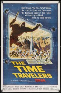 7p901 TIME TRAVELERS 1sh '64 cool Reynold Brown sci-fi art of the crack in space and time!
