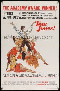 7p909 TOM JONES style A 1sh '63 artwork of Albert Finney surrounded by five sexy women on bed!