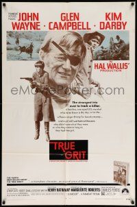 7p924 TRUE GRIT 1sh '69 John Wayne as Rooster Cogburn, Kim Darby, Glen Campbell