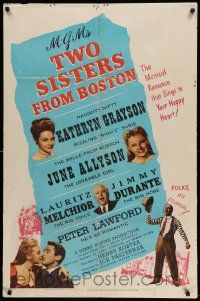 7p928 TWO SISTERS FROM BOSTON 1sh '46 Kathryn Grayson, June Allyson, Jimmy Durante, Peter Lawford