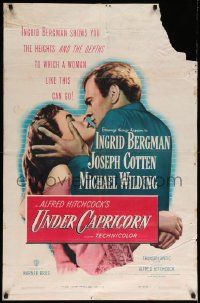 7p931 UNDER CAPRICORN 1sh '49 romantic image of Ingrid Bergman & Joseph Cotten, Alfred Hitchcock!