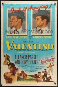 7p935 VALENTINO 1sh '51 Eleanor Parker, Anthony Dexter as Rudolph!