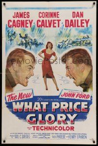 7p959 WHAT PRICE GLORY 1sh '52 art of James Cagney, Corinne Calvet, & Dan Dailey, John Ford!
