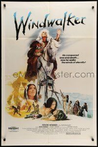7p970 WINDWALKER 1sh '80 cool art of Native American Indian Trevor Howard & cast by Joseph Smith!