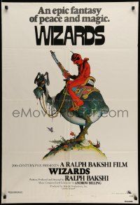 7p973 WIZARDS style A 1sh '77 Ralph Bakshi directed animation, cool fantasy art by William Stout!