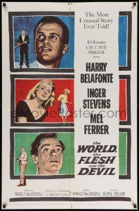 7p980 WORLD, THE FLESH & THE DEVIL 1sh '59 Inger Stevens, Harry Belafonte & Mel Ferrer!
