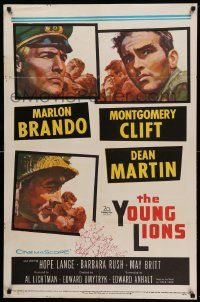 7p995 YOUNG LIONS 1sh '58 art of Nazi Marlon Brando, Dean Martin & Montgomery Clift!
