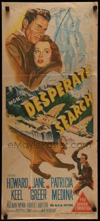 7r329 DESPERATE SEARCH Aust daybill '52 Jane Greer & Howard Keel trapped in wild, Patricia Medina!