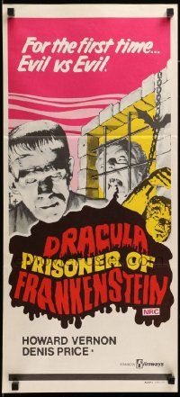 7r333 DRACULA PRISONER OF FRANKENSTEIN Aust daybill '72 Jesus Franco, images of Universal monsters!