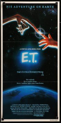 7r336 E.T. THE EXTRA TERRESTRIAL Aust daybill '82 Steven Spielberg classic, John Alvin art!