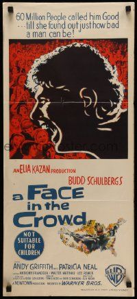 7r342 FACE IN THE CROWD Aust daybill '57 great art of Andy Griffith, directed by Elia Kazan!
