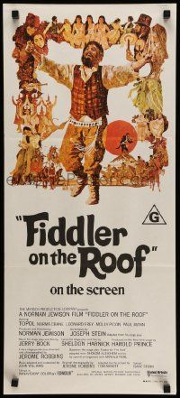 7r350 FIDDLER ON THE ROOF Aust daybill '71 cool artwork of Topol & cast by Ted CoConis!