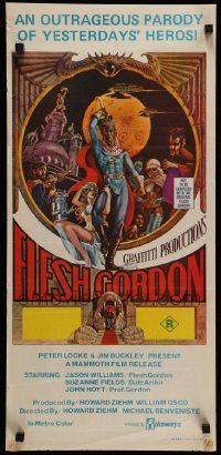 7r353 FLESH GORDON Aust daybill '74 sexy sci-fi spoof, wacky erotic super hero art by George Barr!