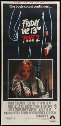 7r361 FRIDAY THE 13th PART II Aust daybill '81 Amy Steel with pitchfork in slasher horror sequel!
