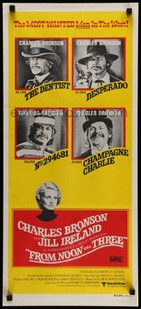 7r363 FROM NOON TILL THREE Aust daybill '76 4 great images of wanted Charles Bronson!