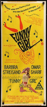 7r366 FUNNY GIRL Aust daybill '69 hand litho of Barbra Streisand, directed by William Wyler!