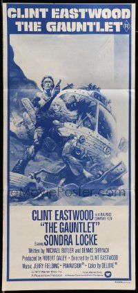 7r368 GAUNTLET Aust daybill '77 great art of Clint Eastwood & Sondra Locke by Frank Frazetta!