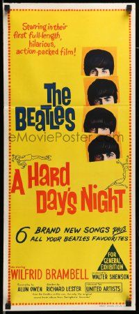 7r382 HARD DAY'S NIGHT Aust daybill '64 The Beatles in their first film, rock & roll classic!