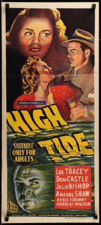 7r385 HIGH TIDE Aust daybill '47 Lee Tracy, Julie Bishop, cool different stone litho!