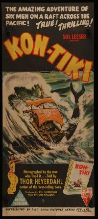 7r399 KON-TIKI Aust daybill '51 Thor Heyerdahl crosses the Pacific Ocean on a raft & lives!