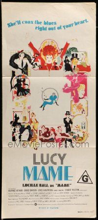 7r410 MAME Aust daybill '74 Lucille Ball, from Broadway musical, cool Bob Peak artwork!