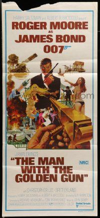 7r412 MAN WITH THE GOLDEN GUN Aust daybill '74 art of Roger Moore as James Bond by McGinnis!