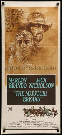 7r417 MISSOURI BREAKS Aust daybill '76 art of Marlon Brando & Jack Nicholson by Bob Peak!