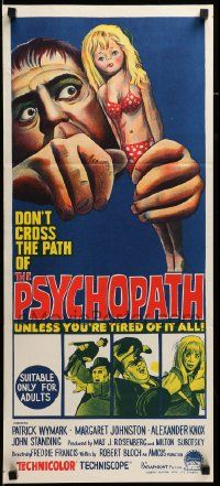 7r434 PSYCHOPATH Aust daybill '66 written by Robert Bloch, bizarre horror artwork!