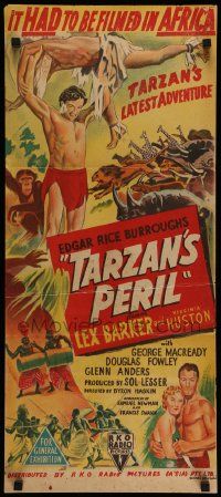7r483 TARZAN'S PERIL Aust daybill '51 Lex Barker in the title role, it had to be filmed in Africa!