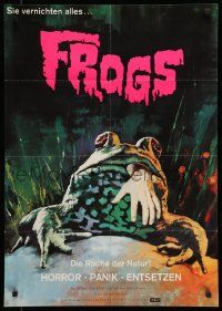 7r700 FROGS German '73 horror art of man-eating amphibian with human hand hanging from mouth!