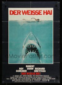 7r768 JAWS German '75 art of Steven Spielberg's classic man-eating shark attacking sexy swimmer!