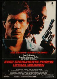 7r796 LETHAL WEAPON German '87 great close image of cop partners Mel Gibson & Danny Glover!