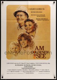 7r851 ON GOLDEN POND German '82 art of Katharine Hepburn, Henry Fonda, and Jane Fonda by deMar!