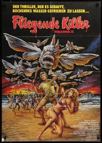 7r867 PIRANHA PART TWO: THE SPAWNING German 1982 wild art of flying fish attacking people on beach!