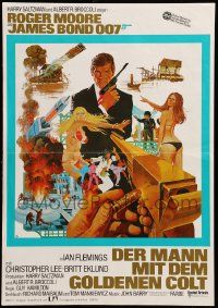 7r546 MAN WITH THE GOLDEN GUN German 12x19 '74 art of Roger Moore as James Bond by Robert McGinnis