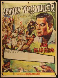 7r173 JUNGLE JIM Mexican poster '50s completely different art of Johnny Weissmuller & chimp!